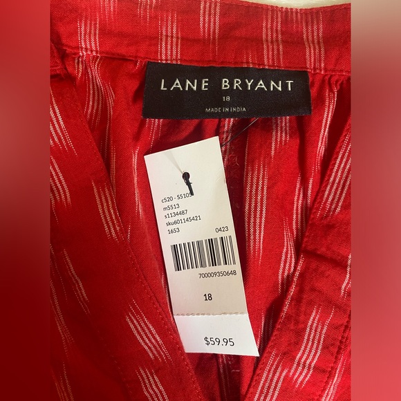 NWT Lane Bryant Top sz 18 Puff Sleeve Popover V-Neck Red Ikat Blouse - Picture 3 of 8